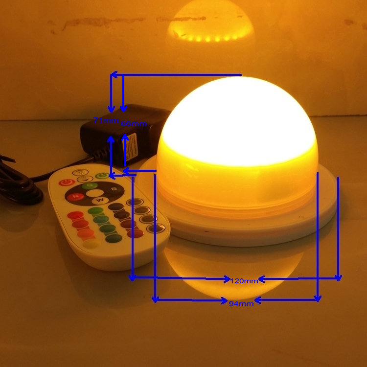 120 mm rechargeable LED module with annotated flange, opening and height measurements