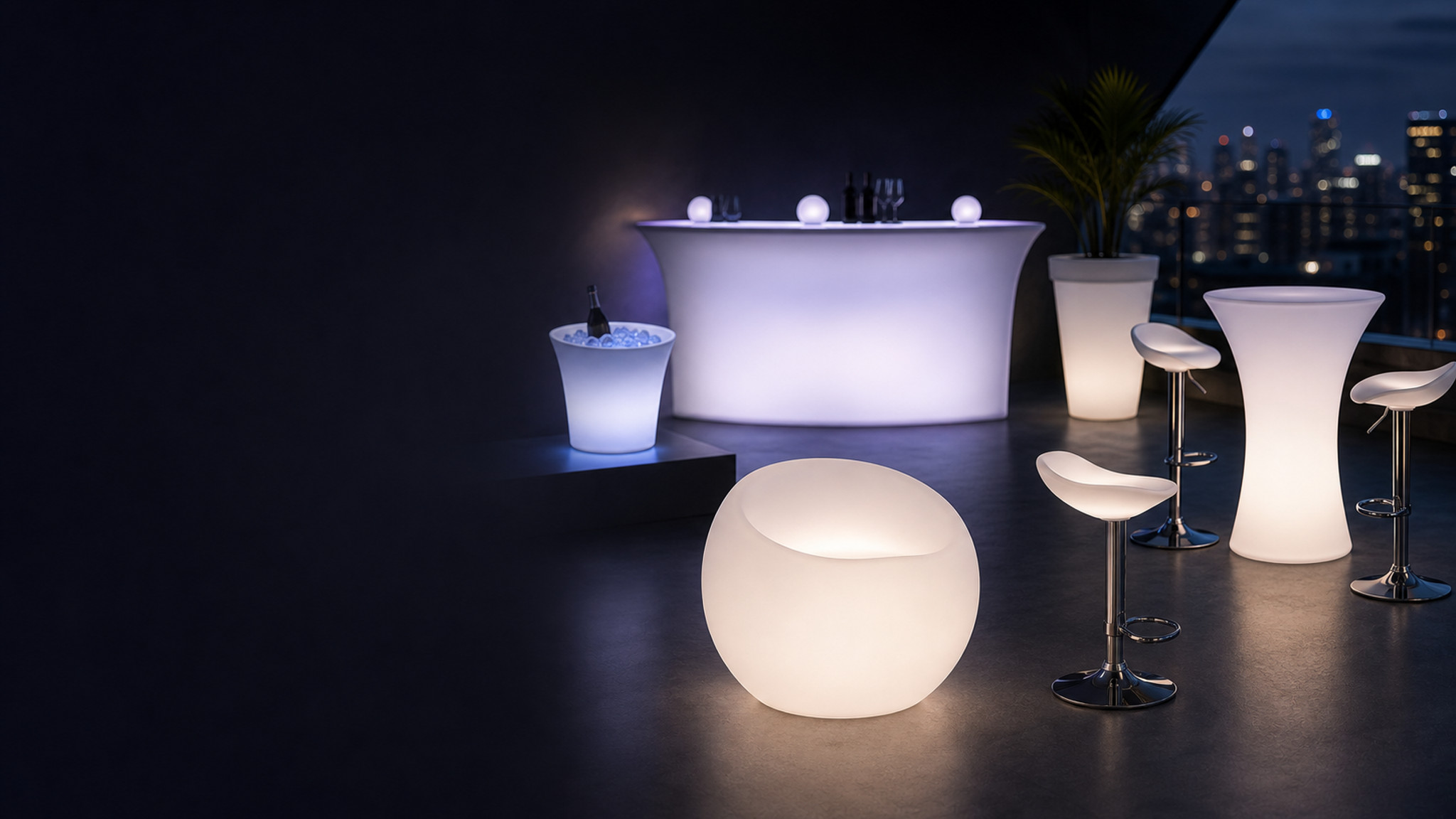 Illuminated furniture collection in a hospitality setting