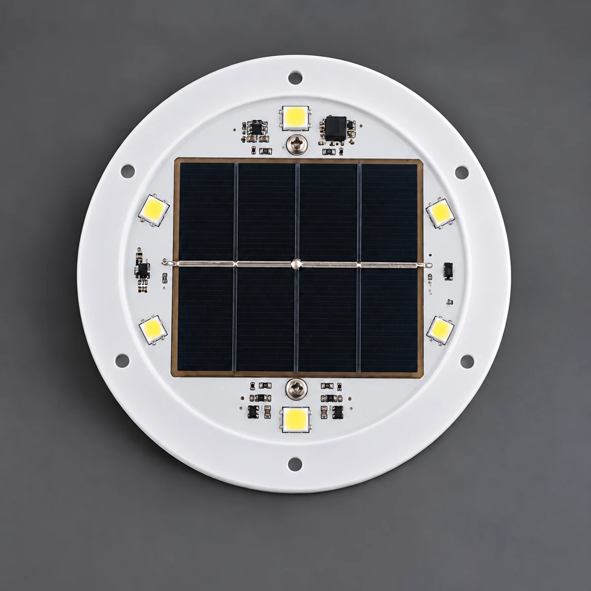 VC-LS120-01 top view showing six RGBW LEDs and six base mounting holes — edited illustration with transparent cover removed