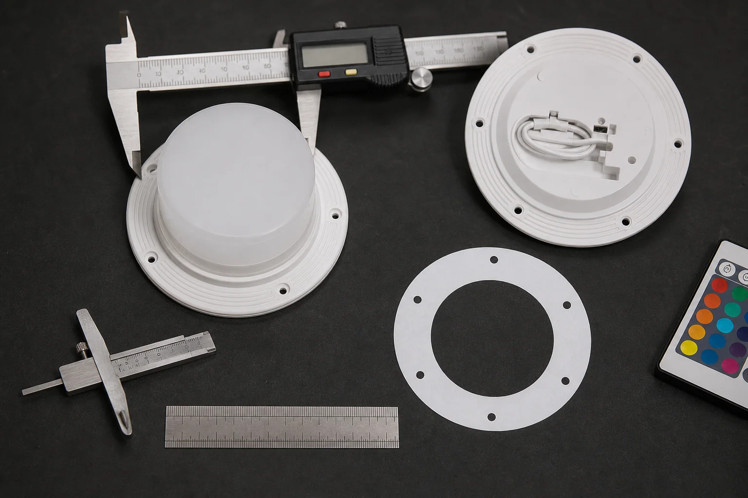 Measuring LED module diameter, mounting holes and installation depth